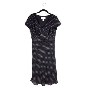Vtg Donna Ricco Black‎ Tan Polka Dot Silk Dress Sz 10 Short Sleeve Babydoll
